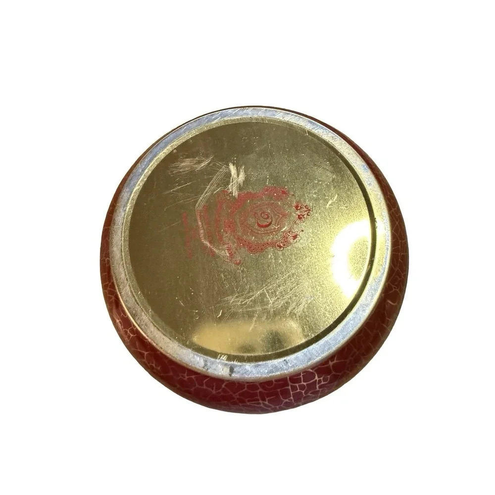 Daher Decorated Ware Tin Gold Trim Floral Lidded Round Trinket Box England 11101